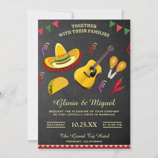 Kleurrijke Mexicaanse Fiesta Huwelijksuitnodiging Kaart (Voorkant)