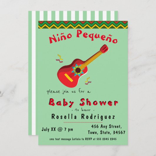 Kleurrijke Mexicaanse Fiesta Jongens Baby Shower U Kaart (Voorkant / Achterkant)