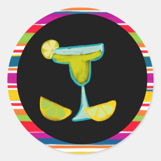 Kleurrijke Mexicaanse Fiesta Margarita Gestreept Ronde Sticker (Voorkant)