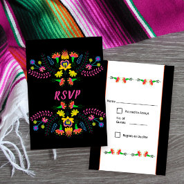 Kleurrijke Mexicaanse Fiesta Party Bloemen Zwart RSVP Kaartje