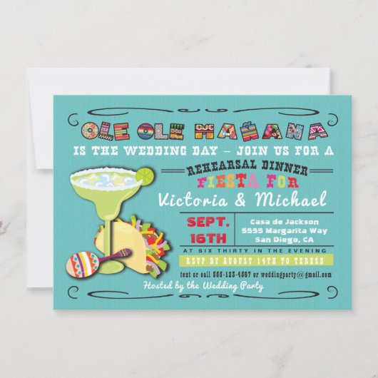 Kleurrijke Mexicaanse Fiesta repetitie diner uitno Kaart (Voorkant)