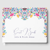 Kleurrijke Mexicaanse Fiesta Stijl Regenboog Bruil Gastenboek (Voorkant)