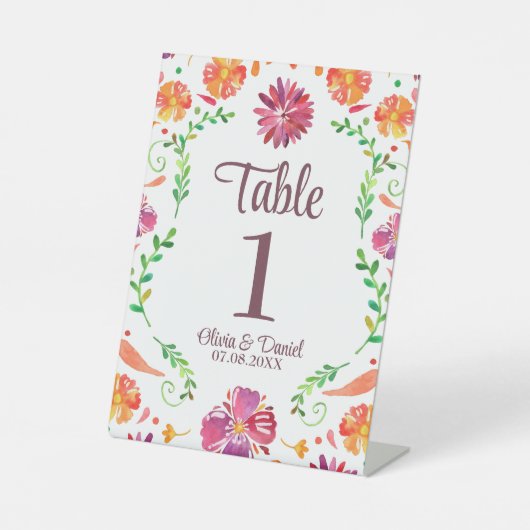Kleurrijke Mexicaanse Fiesta Trouwtafel Nummer Reclamebord Met Voetstuk (Voorkant)