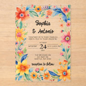 Kleurrijke Mexicaanse Floral Fiesta bruiloft Acryl Uitnodigingen (Voorkant)