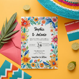 Kleurrijke Mexicaanse Floral Fiesta bruiloft Kaart