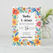Kleurrijke Mexicaanse Floral Fiesta bruiloft Kaart (Staand voorkant)