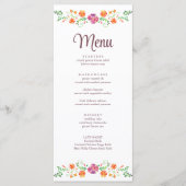 Kleurrijke Mexicaanse Floral Fiesta Bruiloft Menu  (Voorkant)