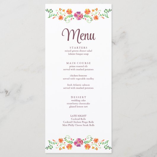 Kleurrijke Mexicaanse Floral Fiesta Bruiloft Menu  (Voorkant)