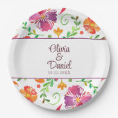 Kleurrijke Mexicaanse Floral Fiesta bruiloft Papieren Bordje (Voorkant)