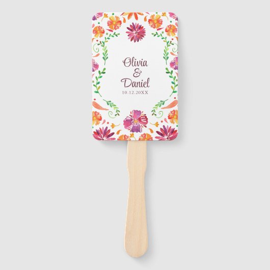 Kleurrijke Mexicaanse Floral Fiesta bruiloft progr Handwaaier (Voorkant)