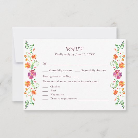Kleurrijke Mexicaanse Floral Fiesta Bruiloft RSVP  Bedankkaart (Voorkant)