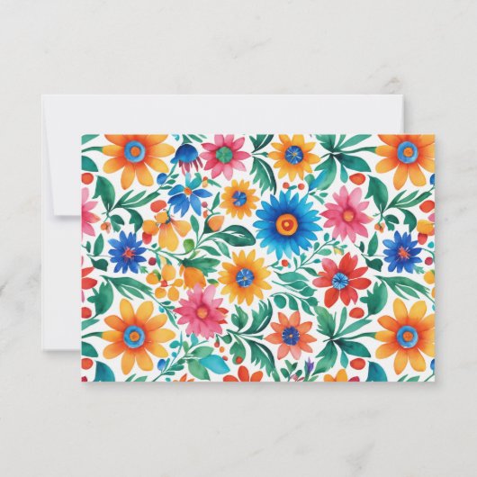 Kleurrijke Mexicaanse Floral Fiesta bruiloft RSVP Kaartje (Achterkant)