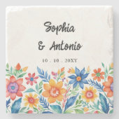 Kleurrijke Mexicaanse Floral Fiesta bruiloft Stenen Onderzetter (Voorkant)