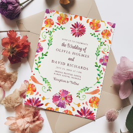 Kleurrijke Mexicaanse Floral Fiesta bruiloft uitno Kaart