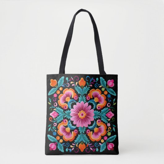 Kleurrijke Mexicaanse Floral Fiesta Canvas tas (Voorkant)