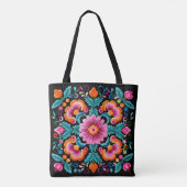 Kleurrijke Mexicaanse Floral Fiesta Canvas tas (Achterkant)