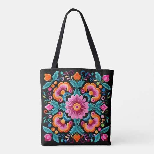 Kleurrijke Mexicaanse Floral Fiesta Canvas tas (Achterkant)