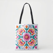 Kleurrijke Mexicaanse Floral Fiesta Canvas tas (Voorkant)