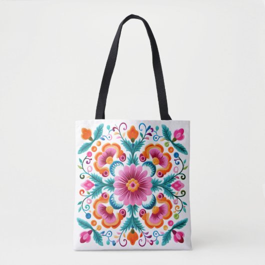 Kleurrijke Mexicaanse Floral Fiesta Canvas tas (Voorkant)