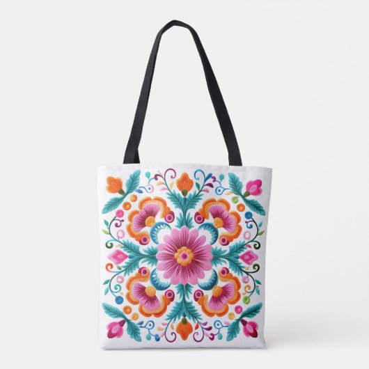 Kleurrijke Mexicaanse Floral Fiesta Canvas tas (Achterkant)