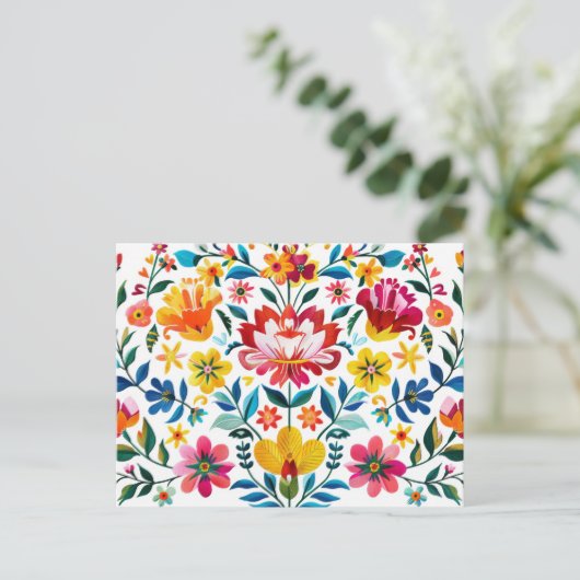 Kleurrijke Mexicaanse Folk Art Floral Briefkaart (Staand voorkant)