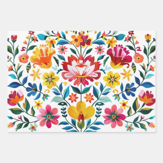 Kleurrijke Mexicaanse Folk Art Floral Inpakpapier Vel (Voorkant 2)
