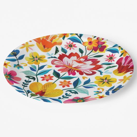 Kleurrijke Mexicaanse Folk Art Floral Papieren Bordje (Gekanteld)