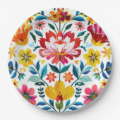 Kleurrijke Mexicaanse Folk Art Floral Papieren Bordje (Voorkant)