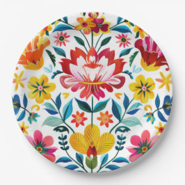 Kleurrijke Mexicaanse Folk Art Floral Papieren Bordje