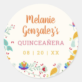 Kleurrijke Mexicaanse Folk Art Floral Quinceañera Ronde Sticker