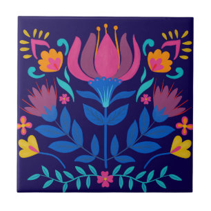 Kleurrijke Mexicaanse Folk Art Floral Tegeltje