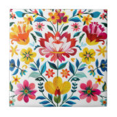 Kleurrijke Mexicaanse Folk Art Floral Tegeltje (Voorkant)
