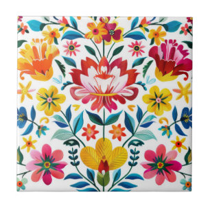 Kleurrijke Mexicaanse Folk Art Floral Tegeltje