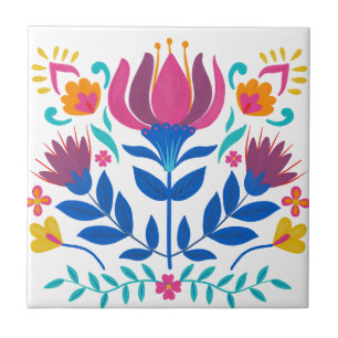 Kleurrijke Mexicaanse Folk Art Floral Tegeltje
