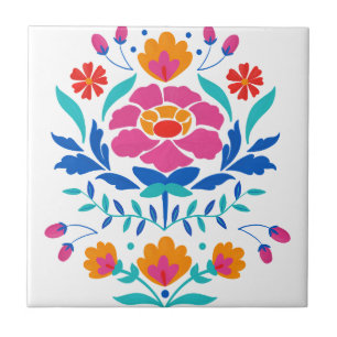 Kleurrijke Mexicaanse Folk Art Floral Tegeltje