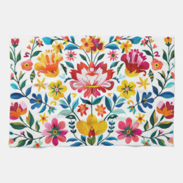Kleurrijke Mexicaanse Folk Art Floral Theedoek