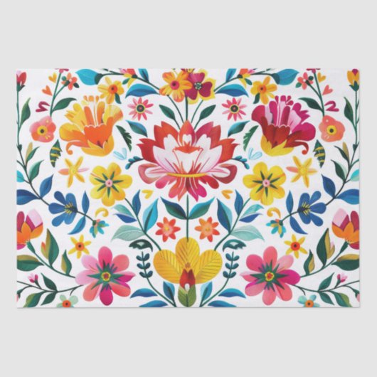 Kleurrijke Mexicaanse Folk Art Floral Tissuepapier (Voorkant)