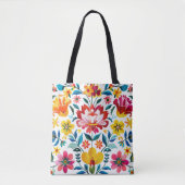 Kleurrijke Mexicaanse Folk Art Floral Tote Bag (Voorkant)