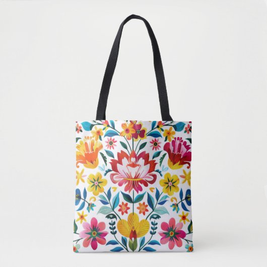 Kleurrijke Mexicaanse Folk Art Floral Tote Bag (Voorkant)