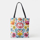 Kleurrijke Mexicaanse Folk Art Floral Tote Bag (Achterkant)