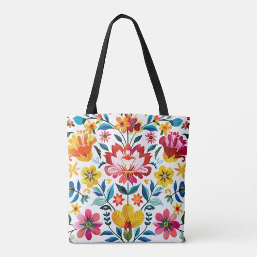 Kleurrijke Mexicaanse Folk Art Floral Tote Bag (Achterkant)