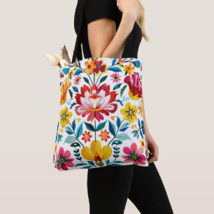 Kleurrijke Mexicaanse Folk Art Floral Tote Bag