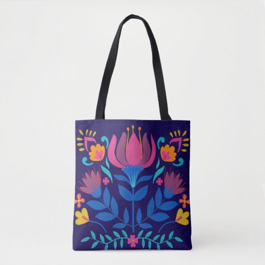 Kleurrijke Mexicaanse Folk Art Floral Tote Bag (Voorkant)