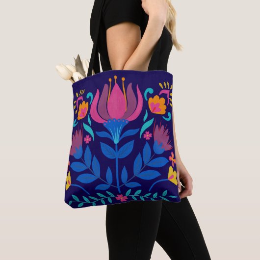 Kleurrijke Mexicaanse Folk Art Floral Tote Bag (Dichtbij)