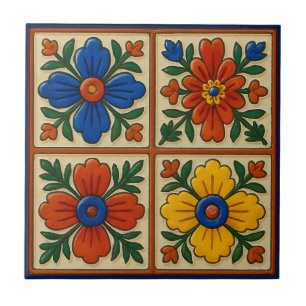 Kleurrijke Mexicaanse Folk Traditionele Bloemenkun Tegeltje