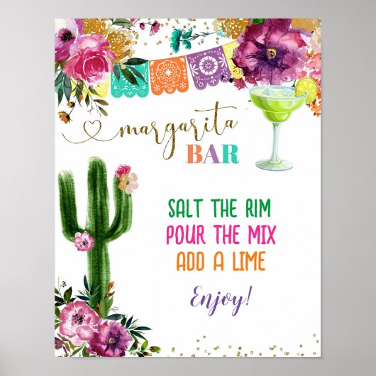 Kleurrijke Mexicaanse Margarita Bar Teken Poster (Voorkant)