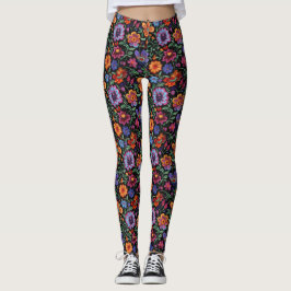 Kleurrijke Mexicaanse Otomi Folk Bloemen Leggings