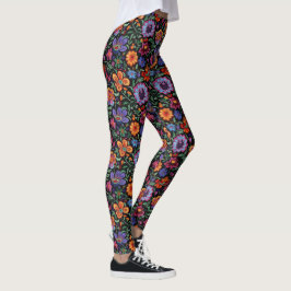 Kleurrijke Mexicaanse Otomi-folklore bloemen Leggings