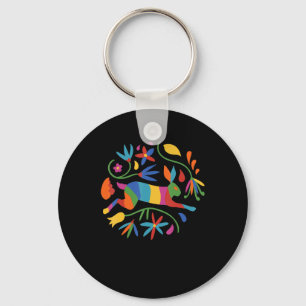 Kleurrijke Mexicaanse Otomi Hare & Flowers Sleutelhanger