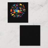 Kleurrijke Mexicaanse Otomi Hare & Flowers Vierkante Visitekaartje (Voorkant / Achterkant)